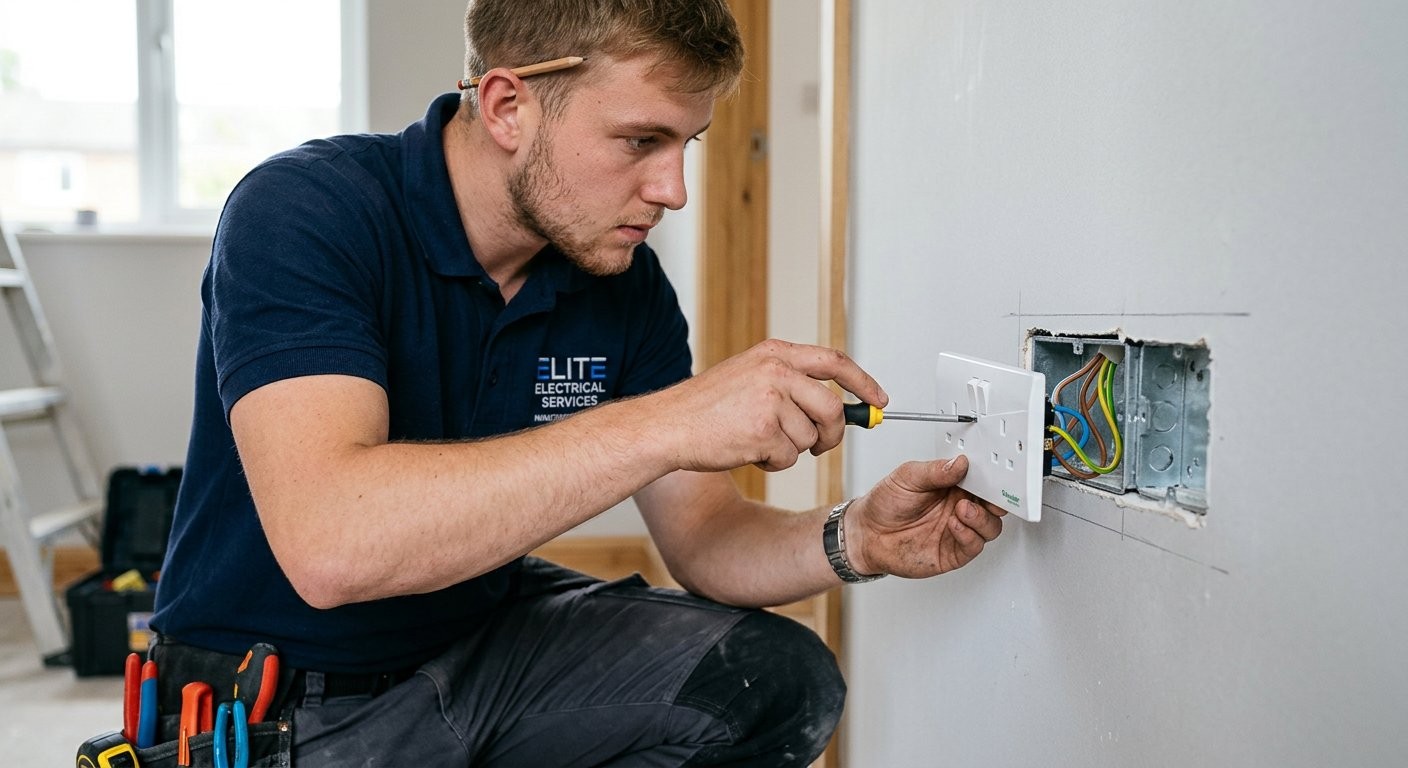 Engineer fitting a new socket outlet